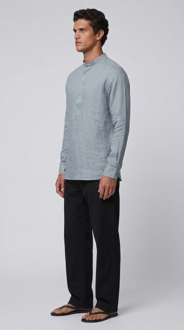 100% Linen Short Kurta Grey