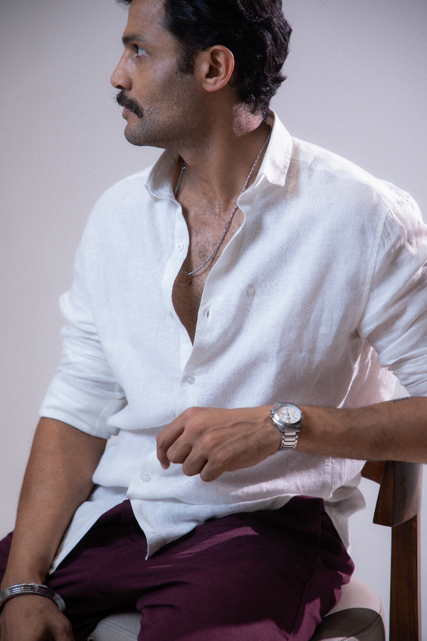 100% Linen Casual Shirt White
