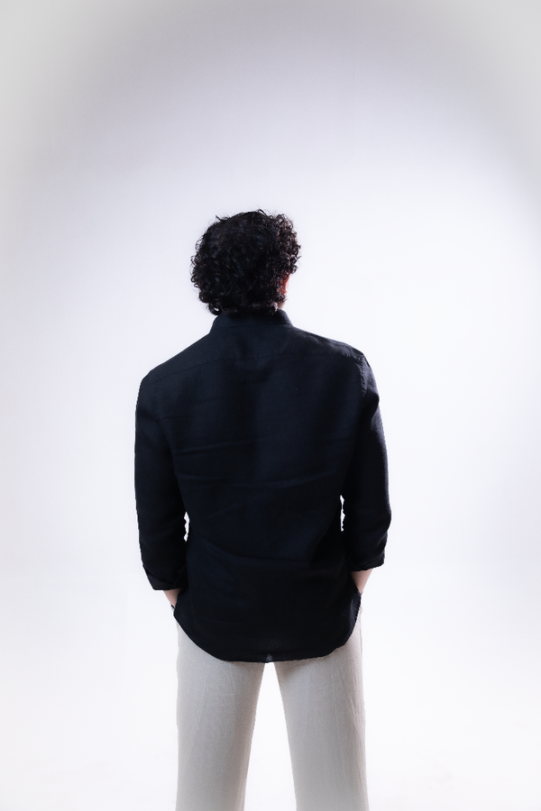 100% Linen Casual Shirt Jet Black