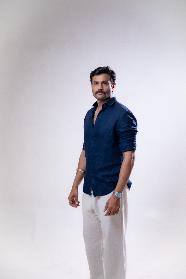 100% Linen Casual Shirt Navy Blue