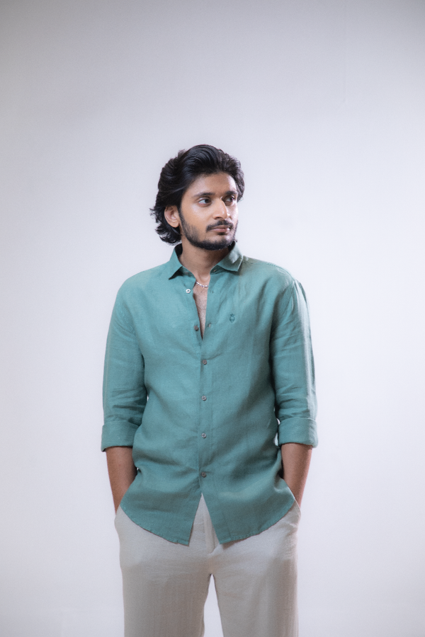 100% Linen Casual Shirt Mint Green