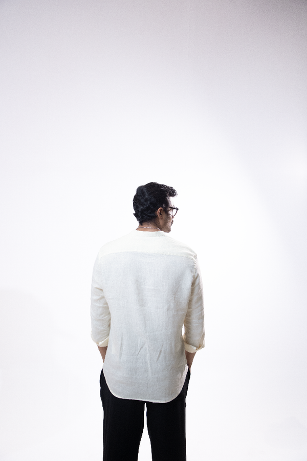 100% Linen Mandarin Collar Shirt Ivory