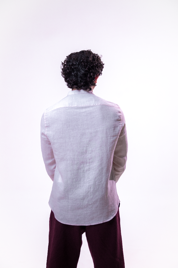 100% Linen Mandarin Collar Shirt Baby Pink