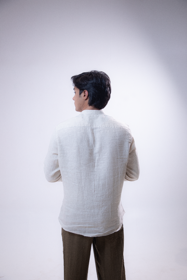 100% Linen Mandarin Collar Shirt Sand Beige