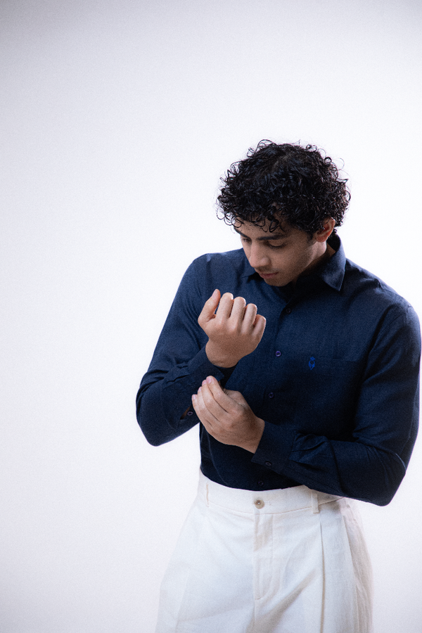 100% Linen Formal Shirt Navy Blue