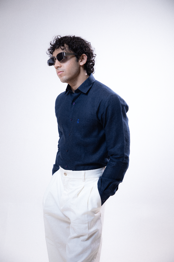 100% Linen Formal Shirt Navy Blue