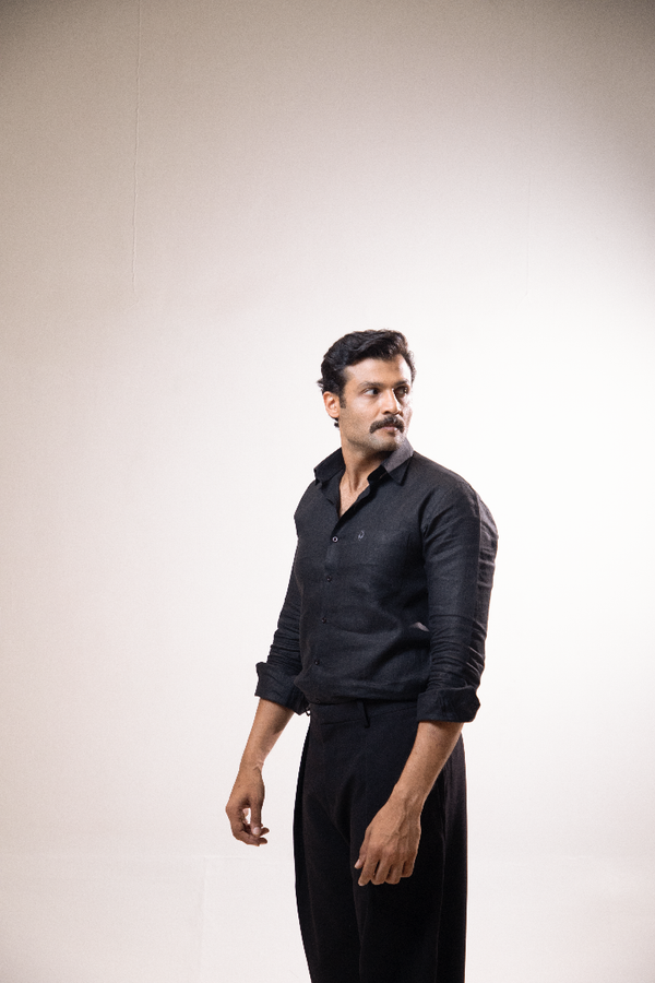 100% Linen Formal Shirt Jet Black