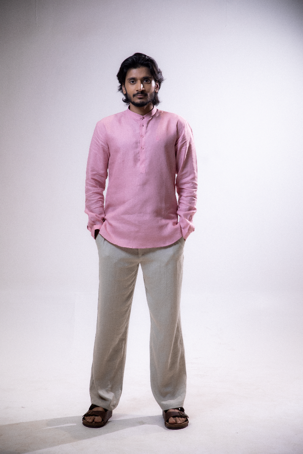 100% Linen Short Kurta Brandy Rose