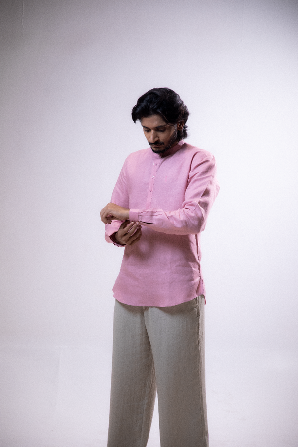 100% Linen Short Kurta Brandy Rose