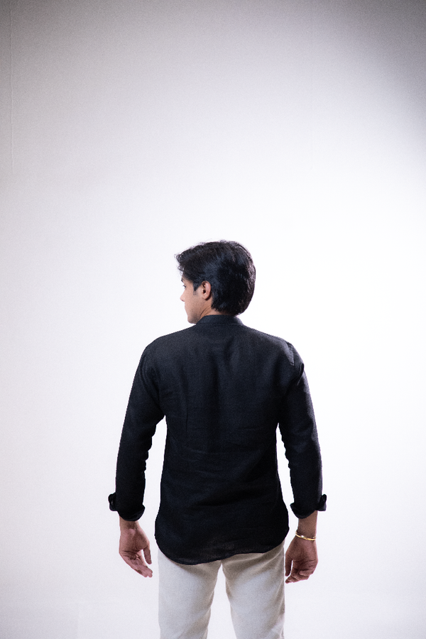 100% Linen Short Kurta Black