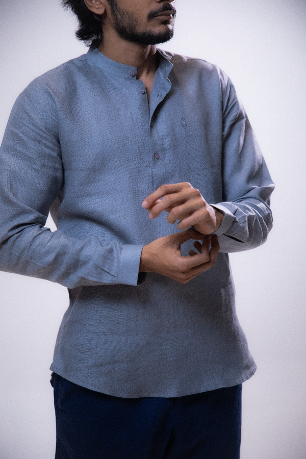 100% Linen Short Kurta Grey