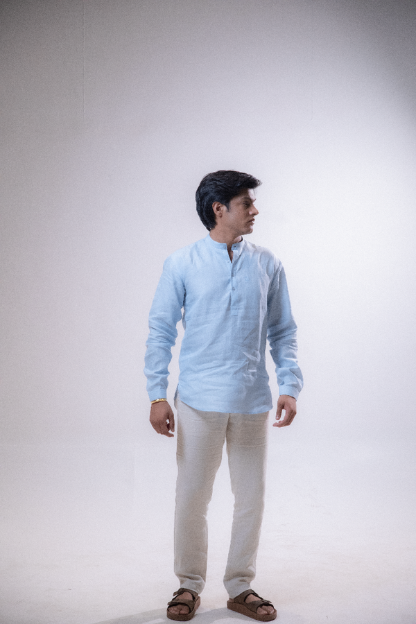 100% Linen Short Kurta Blue