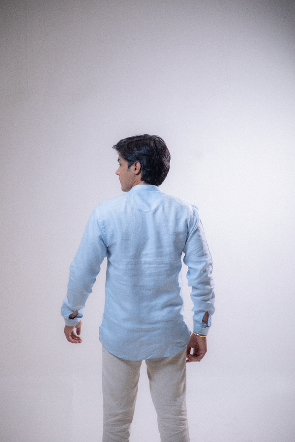 100% Linen Short Kurta Blue