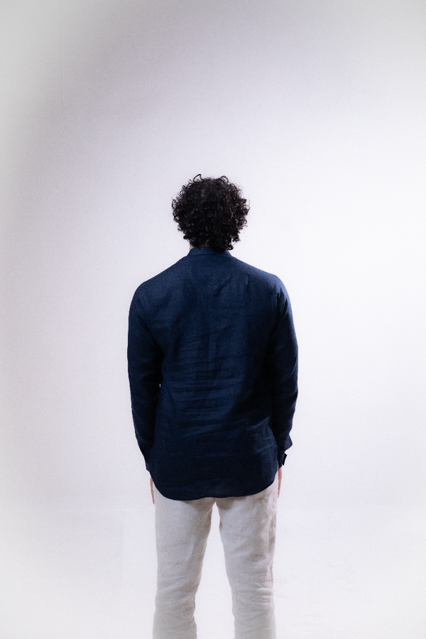 100% Linen Short Kurta Navy Blue