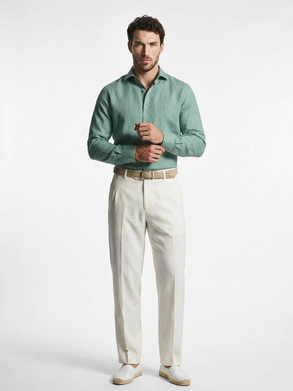 100% Linen Formal Cut-Away Shirt Mint Green