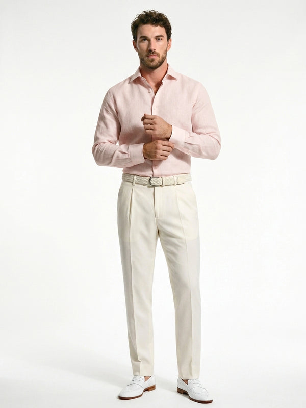 100% linen blush pink formal shirt with cut-away collar, no pocket