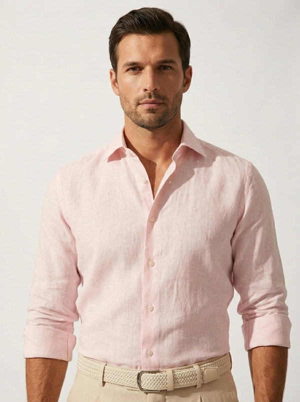 100% Linen Formal Shirt Blush Pink