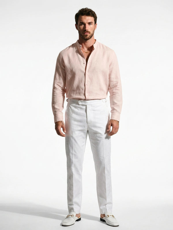 Blush Pink Linen Mandarin Shirt