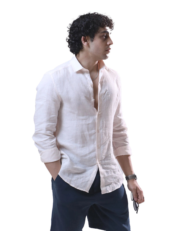 100% Linen Casual Shirt Blush Pink