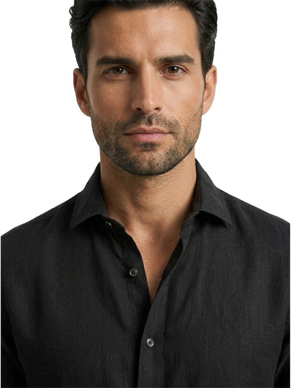 100% Linen Casual Shirt Jet Black