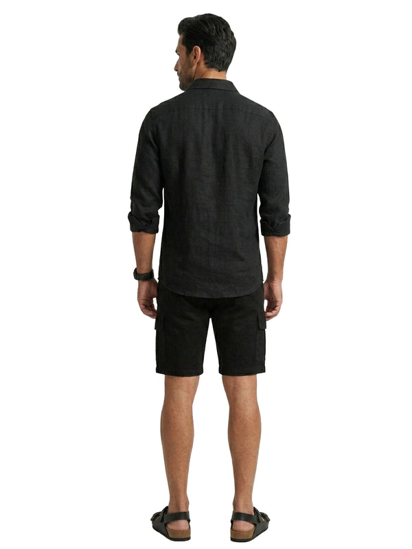 100% Linen Casual Shirt Jet Black