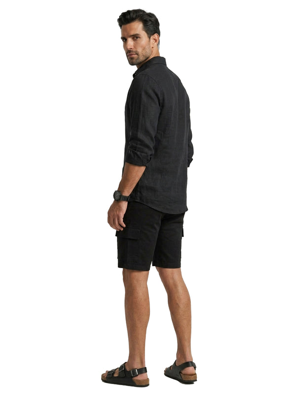 100% Linen Casual Shirt Jet Black