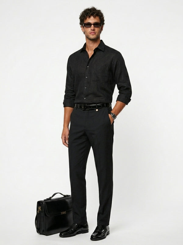 100% Linen Formal Shirt Jet Black