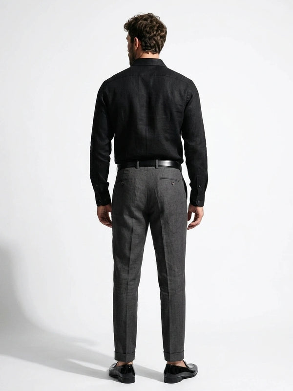 100% Linen Formal Cut-Away Shirt Jet Black