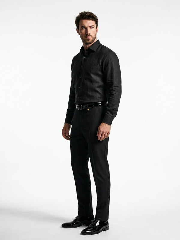 100% Linen Formal Shirt Jet Black