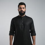 100% Linen Kurta Black