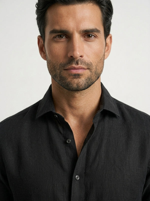 100% Linen Casual Shirt Jet Black