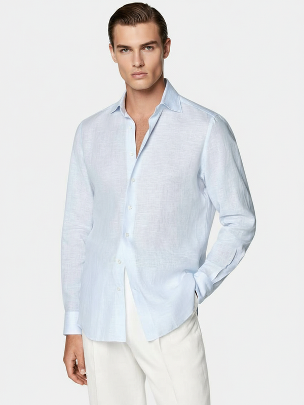 100% Linen Shirt Light Blue