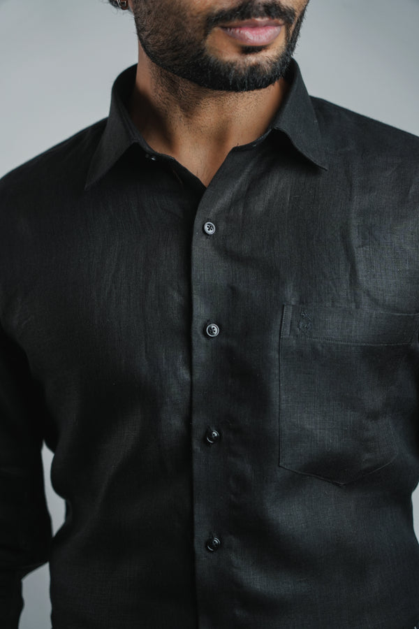 100% Linen Formal Shirt Jet Black