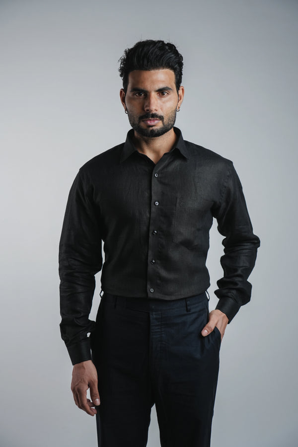 100% Linen Formal Shirt Jet Black