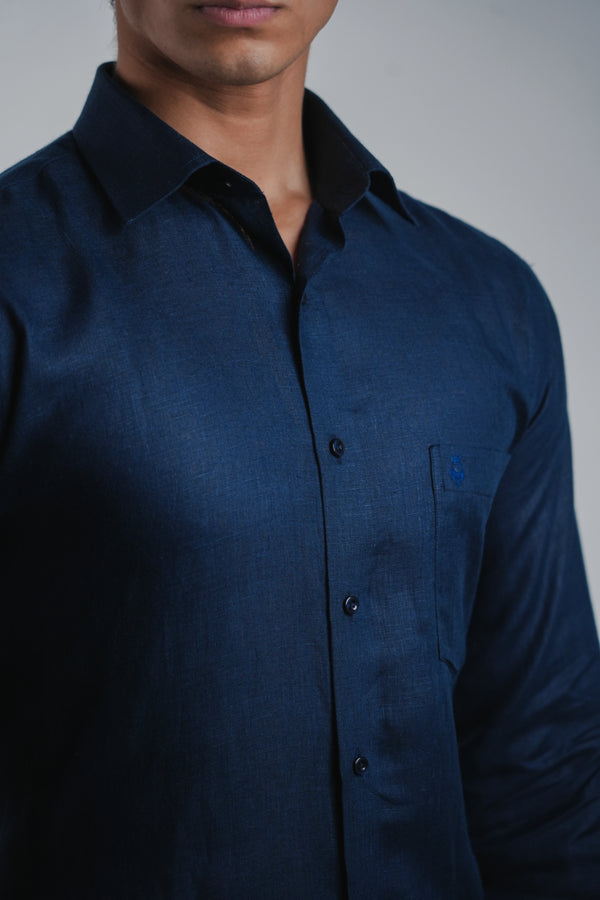 100% Linen Formal Shirt Navy Blue