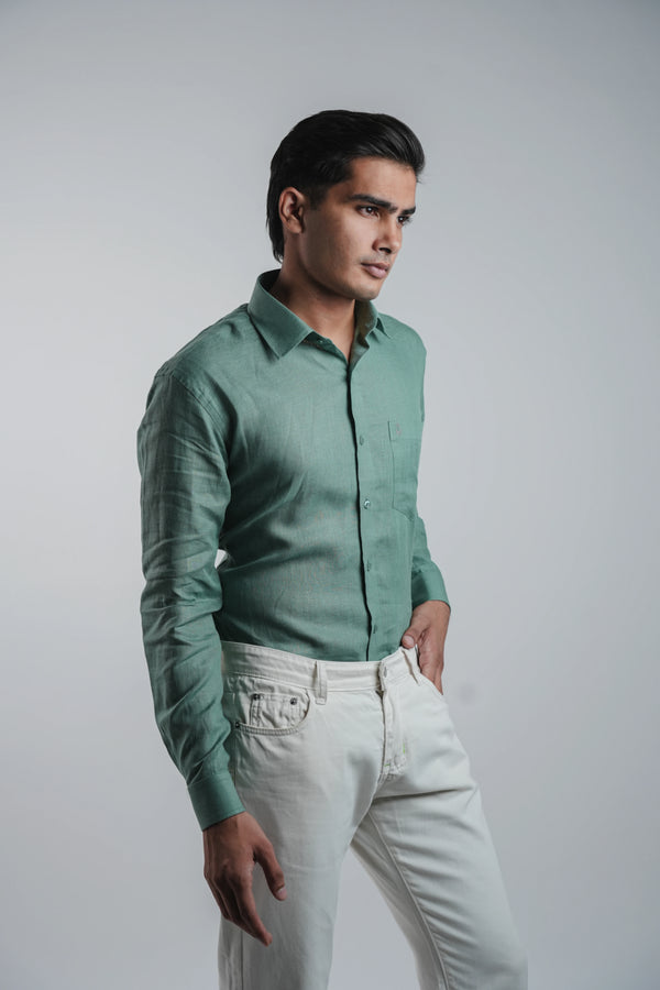 100% Linen Formal Shirt Mint Green