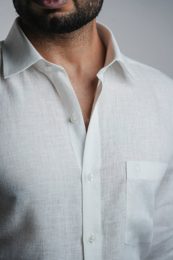 100% Linen Formal Shirt White