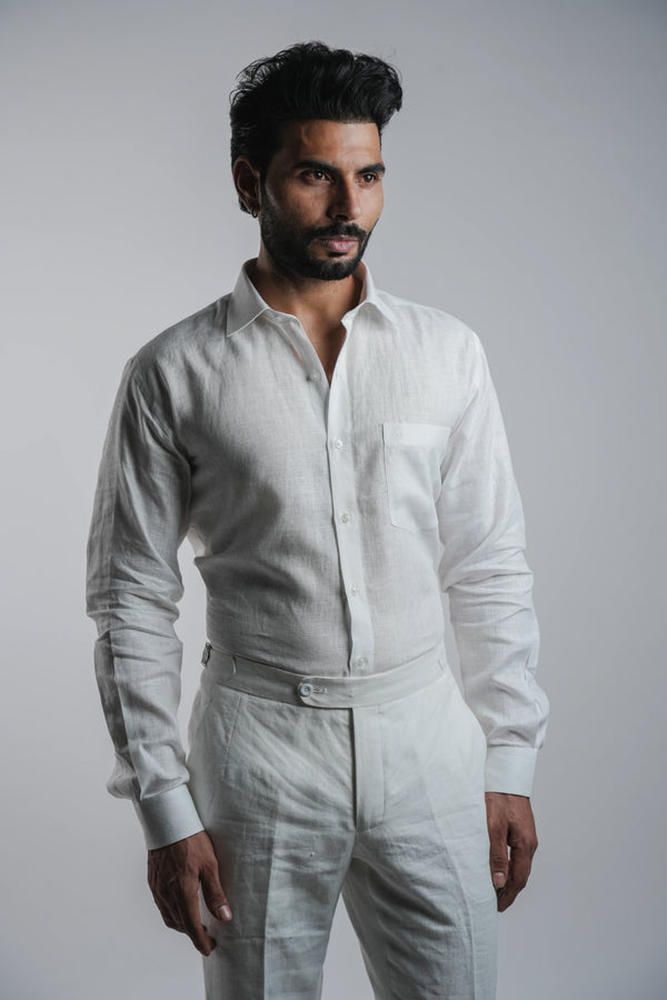 100% Linen Formal Shirt White