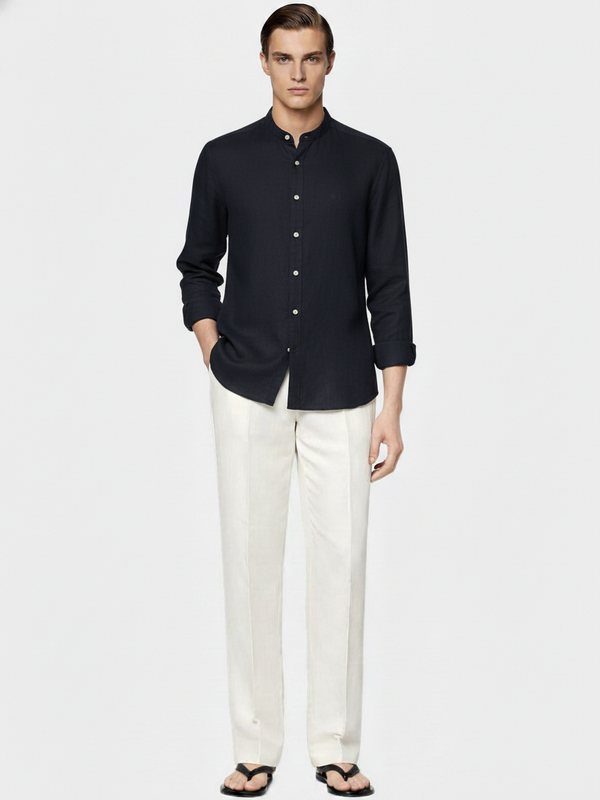100% Linen Shirt Navy Blue