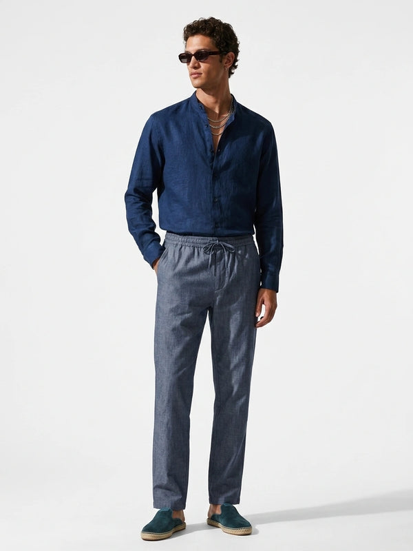 Aero Luxe™ Linen Mandarin Shirt Navy Blue