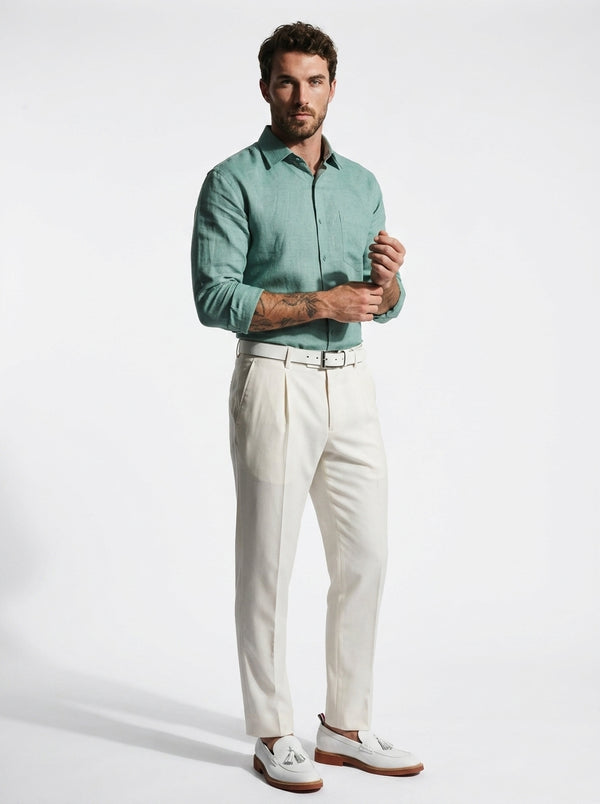 100% Linen Formal Shirt Mint Green