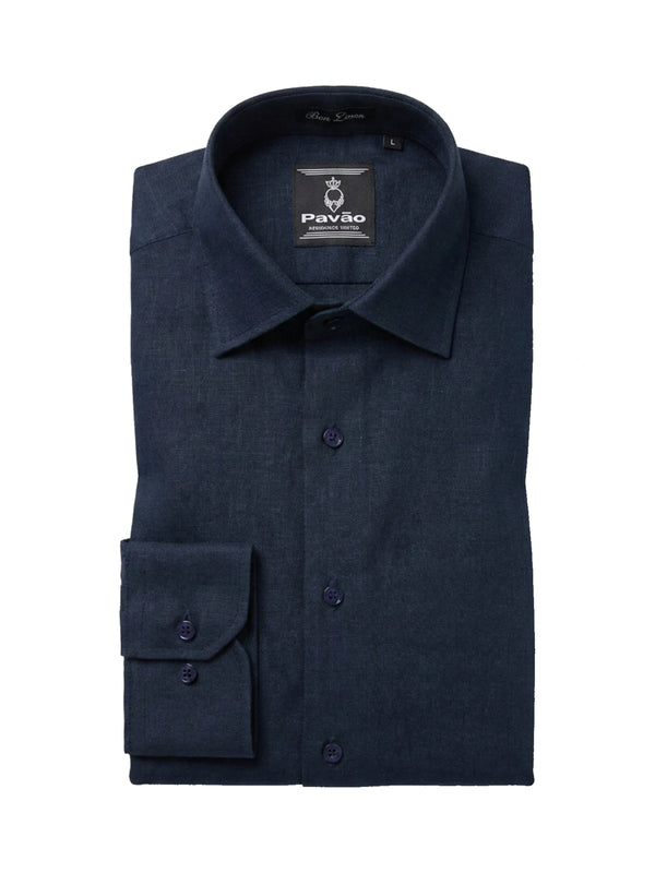 100% Linen Formal Shirt Navy Blue