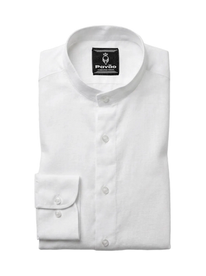 100% Linen Mandarin Collar Shirt White