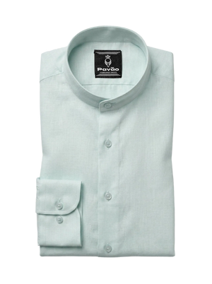 100% Linen Mandarin Collar Shirt Sky Blue