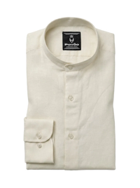 100% Linen Mandarin Collar Shirt Ivory