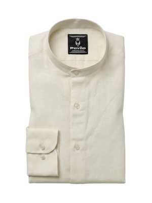 100% Linen Mandarin Collar Shirt Ivory