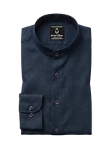 100% Linen Mandarin Collar Shirt Navy Blue