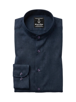 100% Linen Mandarin Collar Shirt Navy Blue