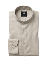100% Linen Mandarin Collar Shirt Sand Beige