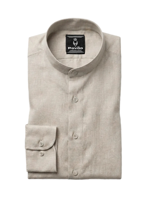 100% Linen Mandarin Collar Shirt Sand Beige